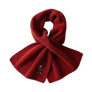 玖慕羊绒小围巾女士秋冬季保暖交叉护颈红色情侣针织羊毛围脖礼物