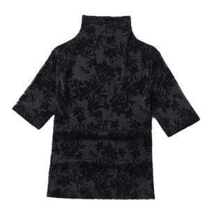 欧货2026春秋新款时尚植绒花网纱高领中袖t恤女修身上衣显瘦打底