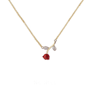 SU苏家 小王子的玫瑰 法式复古玫瑰花酒红气质精致锆石项链锁骨链