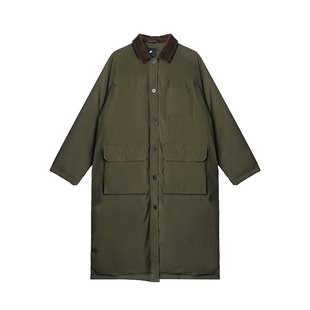 半圆原创设计女装[运动]2025冬复古猎装夹克长款工装拼接羽绒服女