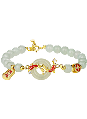 天然和田玉锦鲤平安扣手串女款