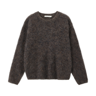 PRE PREWORKS羊毛水洗拉绒柔花纱廓形圆领针织毛衣