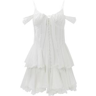 CALVINLUO 新品 两件套绑带蕾丝连衣裙 黑/白 杨紫同款