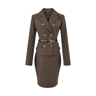 双排扣上衣包臀半身裙西装套装