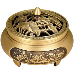 纯铜三足檀香炉带盖盘香炉沉香薰香粒香家用室内12小时香薰炉蚊香