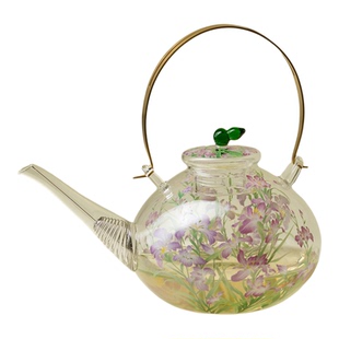 繁野清新鸢尾花高硼硅玻璃提梁壶耐高温加厚煮花茶壶家用单壶茶壶