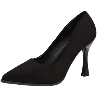 黑色礼仪高跟单鞋女真皮绒面软底久站不累脚正装空乘通勤职业工作