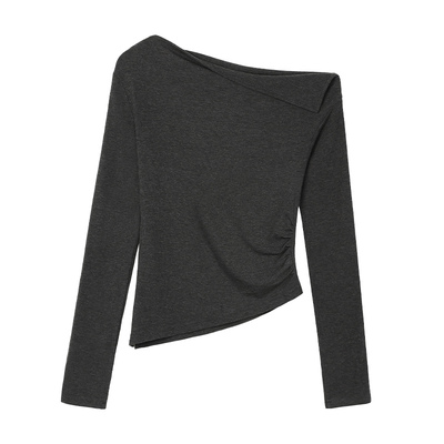 斜肩上衣女修身针织打底t恤