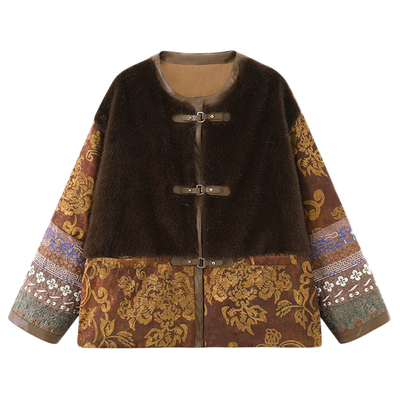新中式国风刺绣皮毛一体羽绒服