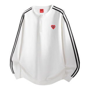 查尔斯桃心 美式半拉链卫衣男圆领三条杠春秋季新款百搭落肩上衣