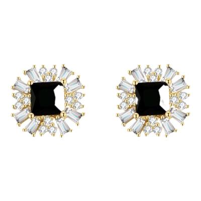 BENSHENG黑色锆石925纯银耳钉