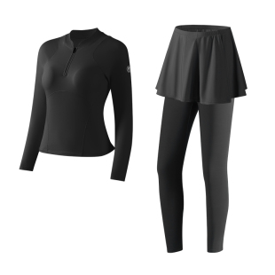 361游泳衣女分体三件套长袖长裤冲浪浮潜水母服成人裙式温泉套装