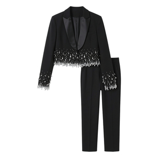 周深明星同款短款西服外套男高级感手工缝珠轻奢秀款高品质小西装