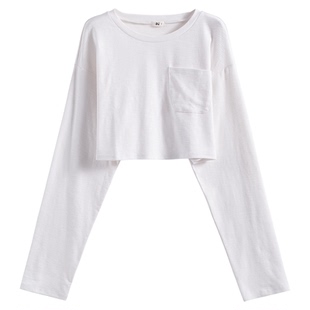 春秋港风chic爵士舞纯棉宽松上衣女2025新款短款长袖防晒显瘦T恤