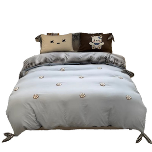 晚安猫立体蝴蝶结毛巾绣水洗棉四件套卡通柔软床单床笠宿舍三件套