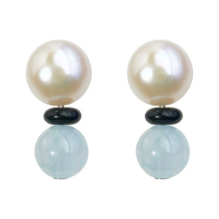 5A级强光淡水珍珠耳环清冷感蓝色天河石耳钉轻奢高级感镀18K耳饰