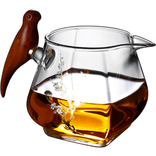 高档四方喜鹊侧把透明公道杯玻璃耐热分茶器茶海公杯功道茶具配件