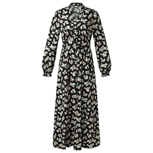 直降3折|【石榴花】歌莉娅纯棉连衣裙女春季泡泡袖收腰V领淑女裙