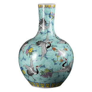 景德镇陶瓷器粉彩大号天球瓶花瓶家居客厅电视柜中式装饰插花摆件