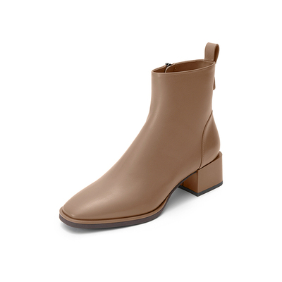 莱尔斯丹真皮粗跟瘦瘦靴短靴女鞋