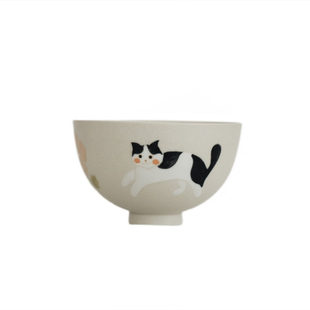 【叶子手作】猫猫碗釉下彩饭碗精致可爱哑光日式动物手绘5英寸