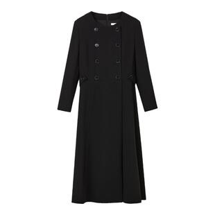 朗姿法式复古高级感气质设计感修身长袖长裙冬季新款黑色连衣裙