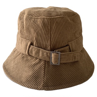 复古灯芯绒帽子女秋冬季时尚百搭保暖渔夫帽日系显脸小可折叠盆帽