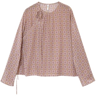 不蔓不枝【山南】12姆米真丝双绉故宫纹样印花长袖小衫文艺改良夏