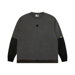 Aape旗舰店男装秋冬猿人刺绣拼接假两件长袖T恤1735XXP