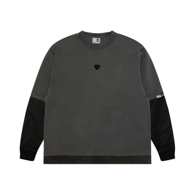 Aape猿人刺绣拼接假两件长袖T恤