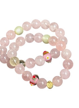天然粉水晶小草莓黄水晶手链