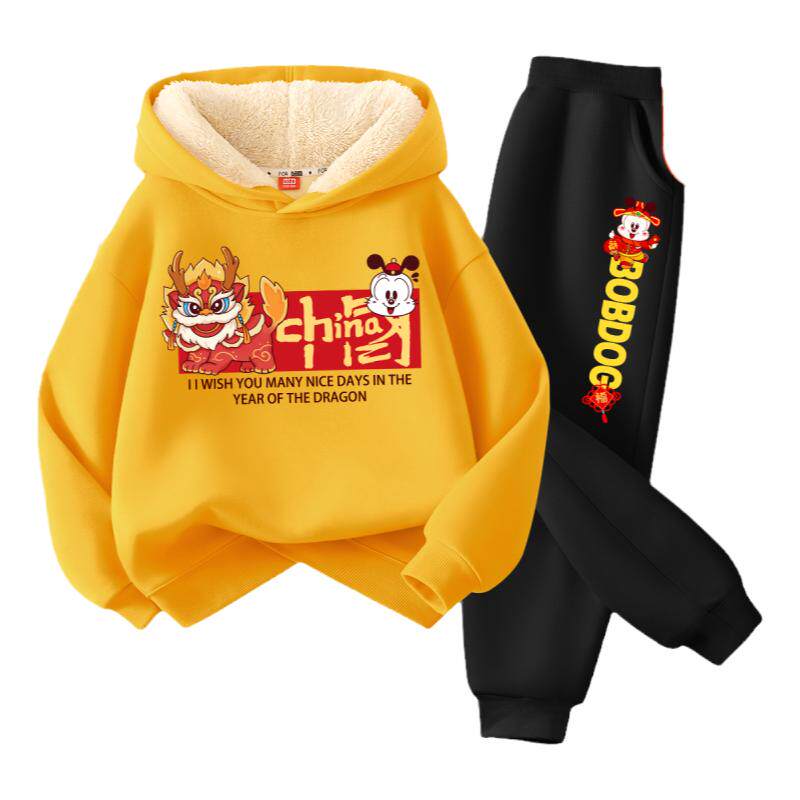 男童加绒卫衣套装新年儿童拜年服