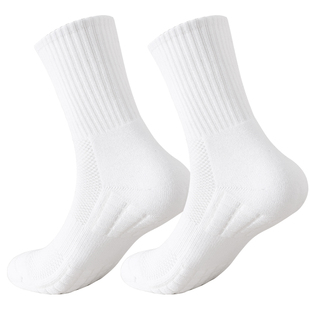 拾袜记大码袜子男中筒秋季加肥加大纯棉纱线白色大号毛巾底运动袜