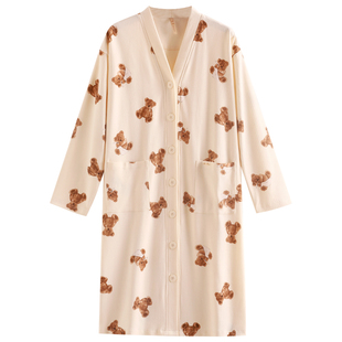 家乐芬睡裙女士睡衣春秋款秋季长袖薄款开衫长款衬衫大码