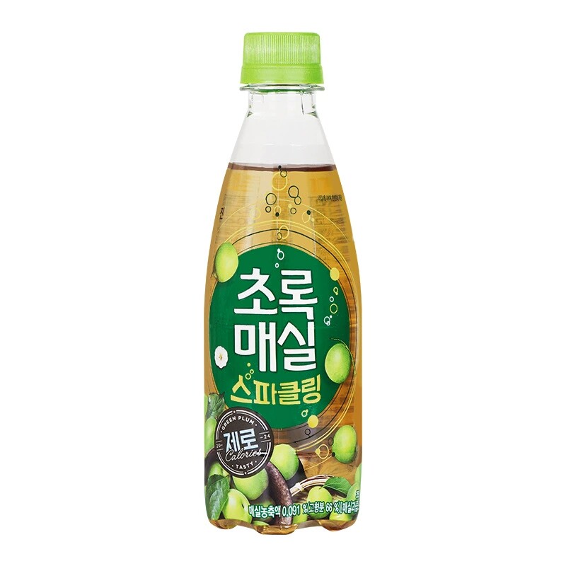 韩国原装进口熊津无能量青梅味碳酸饮料350ml*20瓶果味汽水非活菌