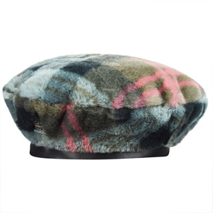 Kangol Faux Fur Beret袋鼠新款撞色毛绒格纹豹纹贝雷帽男女帽子