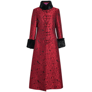 华族经典旗袍外套风衣秋冬高档毛领加厚气质名媛高端过年小袄风衣