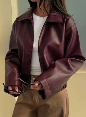 C 54132 Women's leather moto jacket 女士机车皮衣跨境速卖
