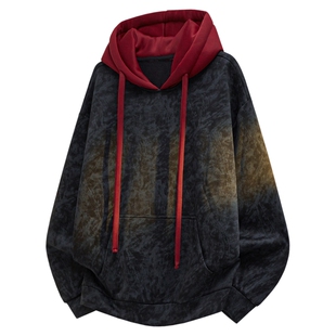 班尼路SK美式扎染重磅连帽卫衣男冬季新款宽松加绒加厚潮牌上衣YS