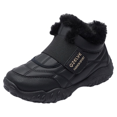 黑色运动鞋女款2025新款冬季保暖加绒百搭鞋子爆款女士皮面老爹鞋