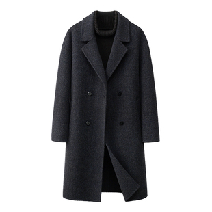 100%羊毛呢子大衣男款休闲商务宽松保暖风衣双面呢冬季中长款外套