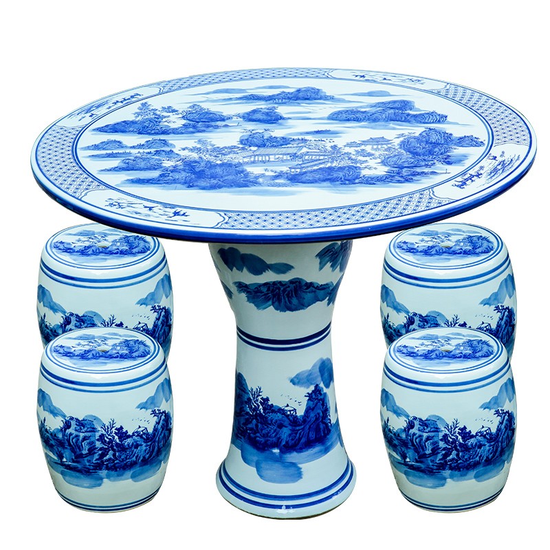 景德鎮(zhèn)陶瓷桌子套裝圓瓷桌涼凳子青花瓷庭院子陽(yáng)臺(tái)裝飾品戶外花園