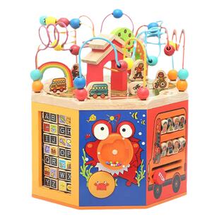 儿童大绕珠串珠多功能婴幼儿木制八面体百宝箱0-2岁3宝宝益智玩具