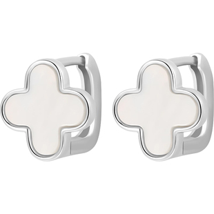 925银针白贝母四叶草耳环女养耳洞耳圈小众轻奢耳钉简约ins风耳饰