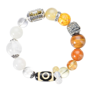 五行缺金喜用金手链天然水晶多宝财神手串五行喜用土补土定制手串