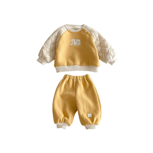 男宝宝冬装套装婴儿衣服加厚保暖冬季卫衣卫裤分体小月龄两件套冬