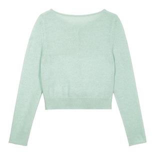 LLANO船领钉珠针织开衫复古法式气质精致少女温柔风上衣女秋冬季