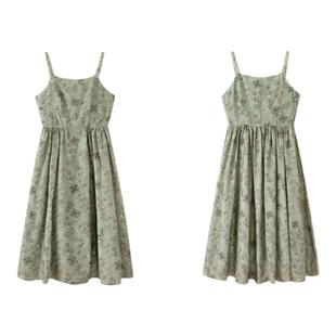 【莱赛尔天丝】PIT复古无袖吊带连衣裙女春季新款长款碎花裙