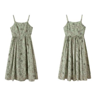 【莱赛尔天丝】PIT复古无袖吊带连衣裙女春季新款长款碎花裙