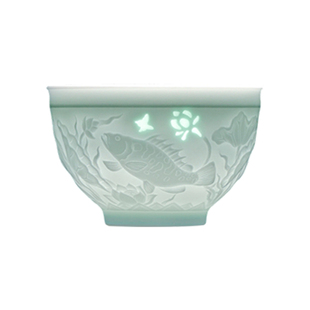 景德镇官方陶瓷影青雕刻玲珑主人杯马年茶杯品茗杯高档茶具送礼